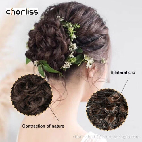 Wholesale Two Plastic Comb Wave Curly Synthetic Hair Scrunchie Elegant Beauty Hair Bun Chignon Chignon Clip Bun Easy Use